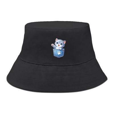 Bucket Hat mit süßem Katzenprint, Hundekrallen-Tasche Fischerhut einfarbig breite Krempe Unisex Beckenhut