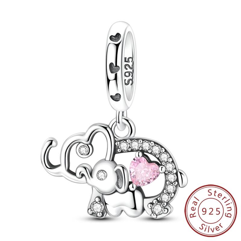 Mother's Day 925 Silver Charms Beads Love Mom Heart Charms Dangle for Bracelet Woman Jewelry Gifts