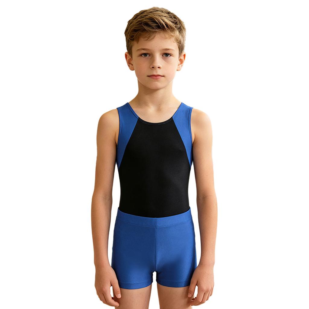 Dětská chlapecká kombinéza Unitard bez rukávů s šortkami Gymnastic Workout Biketard Trikot