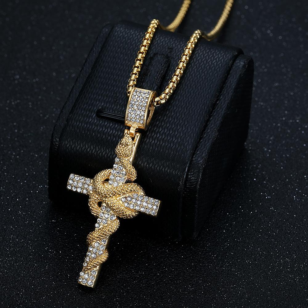 026 Jewelry Fashion Trend Inlaid Zircon Men's Exquisite Gift Jewelry Necklace Exquisite Snake Plate Cross Pendant