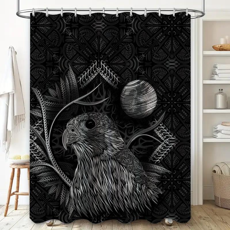Black White Feathered Bird Shower Curtain Set for Bathroom Decor Modern Artistic Design Waterproof Shower Rug Mats Accessories