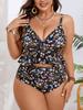Women's Plus Size Floral Ruffle Backless One-Piece Swimsuit Set