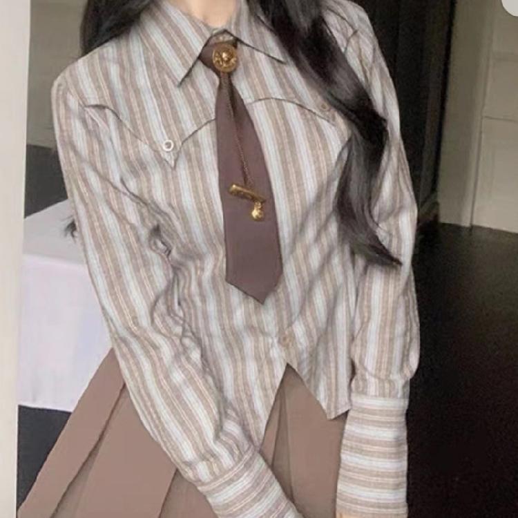 Vintage Metal Bear Pin Necktie for Women Men Preppy Student Japanese Pre Tied Adjustable Ties for Uniform School Shirt