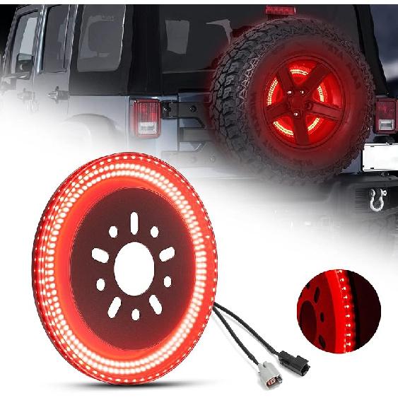 SUPAREE Spare Tire Brake Light Fit For Jeep Wrangler 2007-2017 JK JKU YJ TJ, Plug And Play 4Th Third Brake Light Rear LED Ring Wheel Light, Red