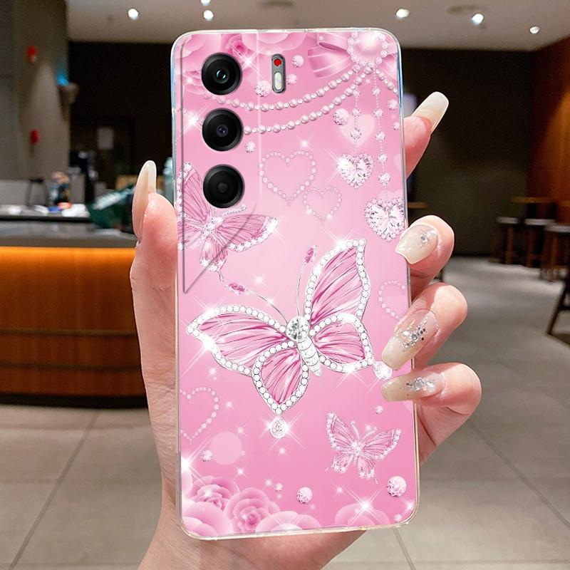 Phone Case For Tecno Camon 40 Pro Casing CM5 CM6 CM7 Clear Luxury Butterfly Flower Soft TPU Cover For Camon 40 40Pro 4G 5G Case