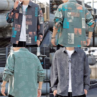 Men's Cargo Jacket Casual Loose Shirts Spring Autumn Turn-down Collar Shirts Sports Tops