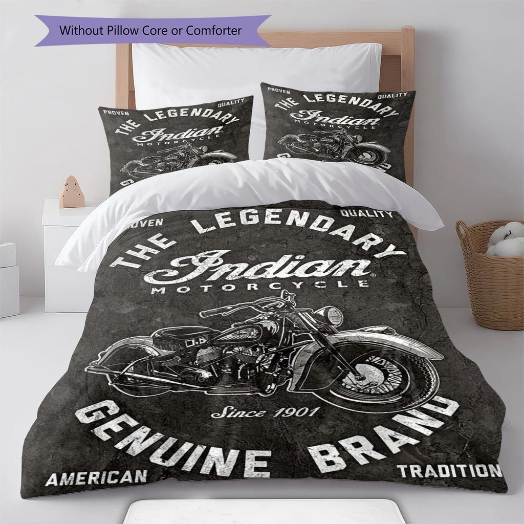 Indian Chiel Motor Pattern Bedding Quilt Set Quilt Cover Pillowcase Home Decoration Gift (1 * Duvet Cover + 2 * Pillowcase, Without Core)