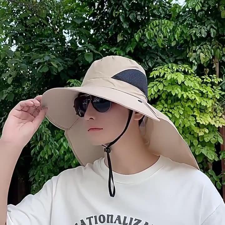 Eimerhut Herren Sommer Outdoor Hut Sonnenschutz Gesichtsmaske Sonnenschutzhut Große Krempe Herren Sonnenhut