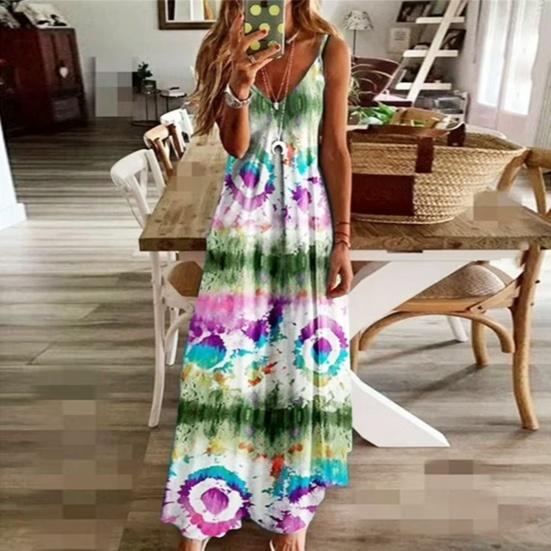 Women's Floral Cami Maxi Dress Spaghetti Strap V Neck Long Dress Casual Sleeveless A-Line Evening Dress Summer Beach Sundress