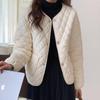 Women's Autumn Winter O Neck Long Sleeve Button Big Pocket Short Warm Parka Chic Jacket