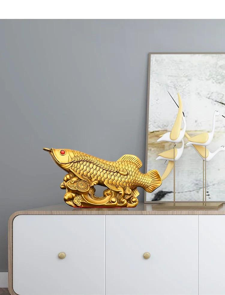 Copper Fish Ornament Golden Dragon Fish Yearly Luck Living Room Office Desktop Decoration