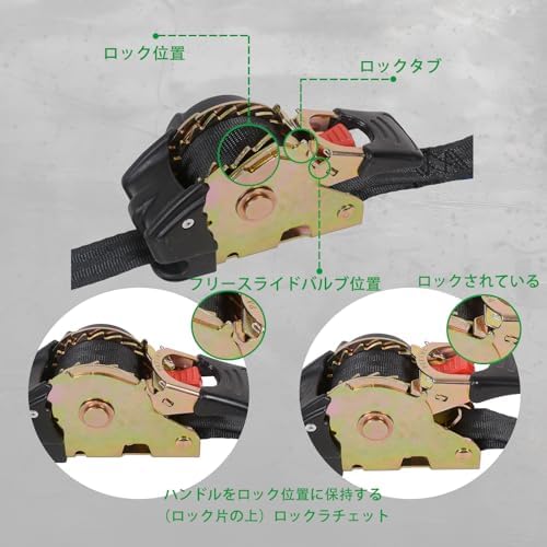 MOTO4U Automatic Tie-Down Belts, Set of 4, 25mm x 3m, Ratchet Belts, Securement Belts, Cargo Tie-Down Straps, with Soft Loops and Storage Bag (4 piece