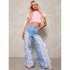 Damen Vintage High Waist Flared Jeans mit Schleifendetail und weitem Beindesign Retro Washed Denim Pants mit stylischen Taschen