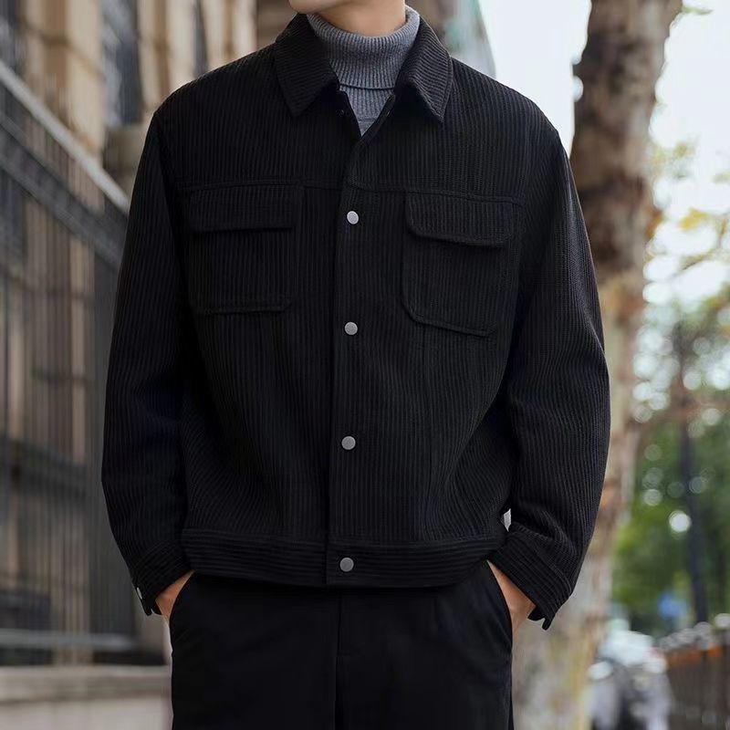 

Spring and Autumn Lapel Jacket Casual Loose Fleece Men s Top Jacket 4XL