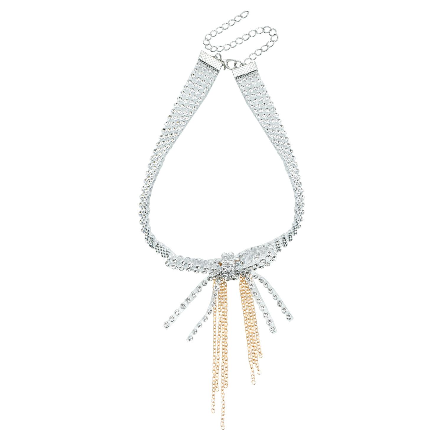 ins wind crystal row diamond neck chain shining butterfly fringed collarbone chain light luxury premium necklace