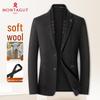 MONTAGUT Men's Diamond Plaid Wool Blend Blazer with Detachable Scarf