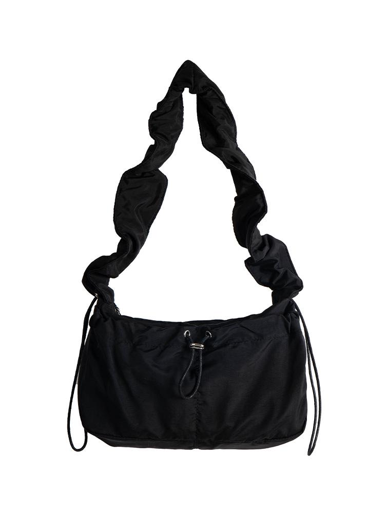 Korean Pleated Retro Lace Drawstring Nylon Crossbody Tote Bag