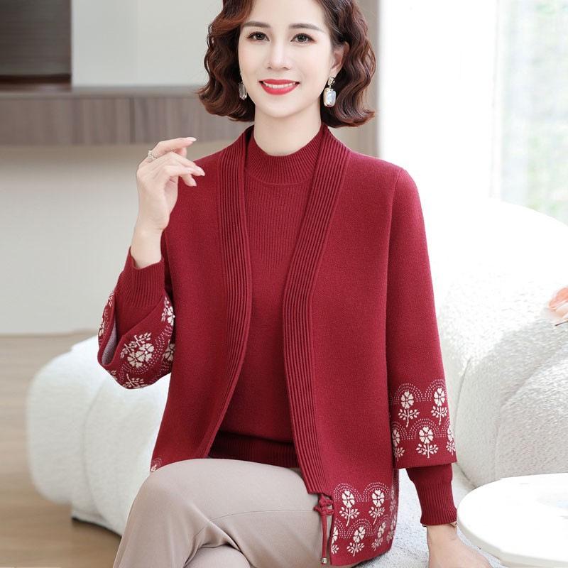 Elegantes Frühlings-Strick-Zweiteiler-Set 2025 für Mütter: Modischer Strickmantel für Frauen mittleren Alters und ältere Frauen
