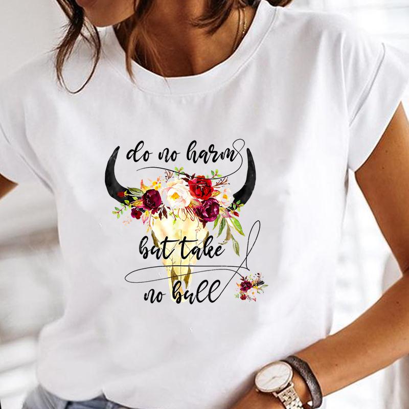 90s Cute Women Short Sleeve Flower Watercolor Trend Print Tee Top Summer Fashion T-shirt Clothing Casual Lady Female Graphic T-shirt