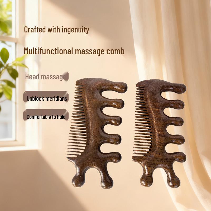 Golden Sandalwood Dual-Sided Tai Chi Fish Comb & Gua Sha Massage Tool
