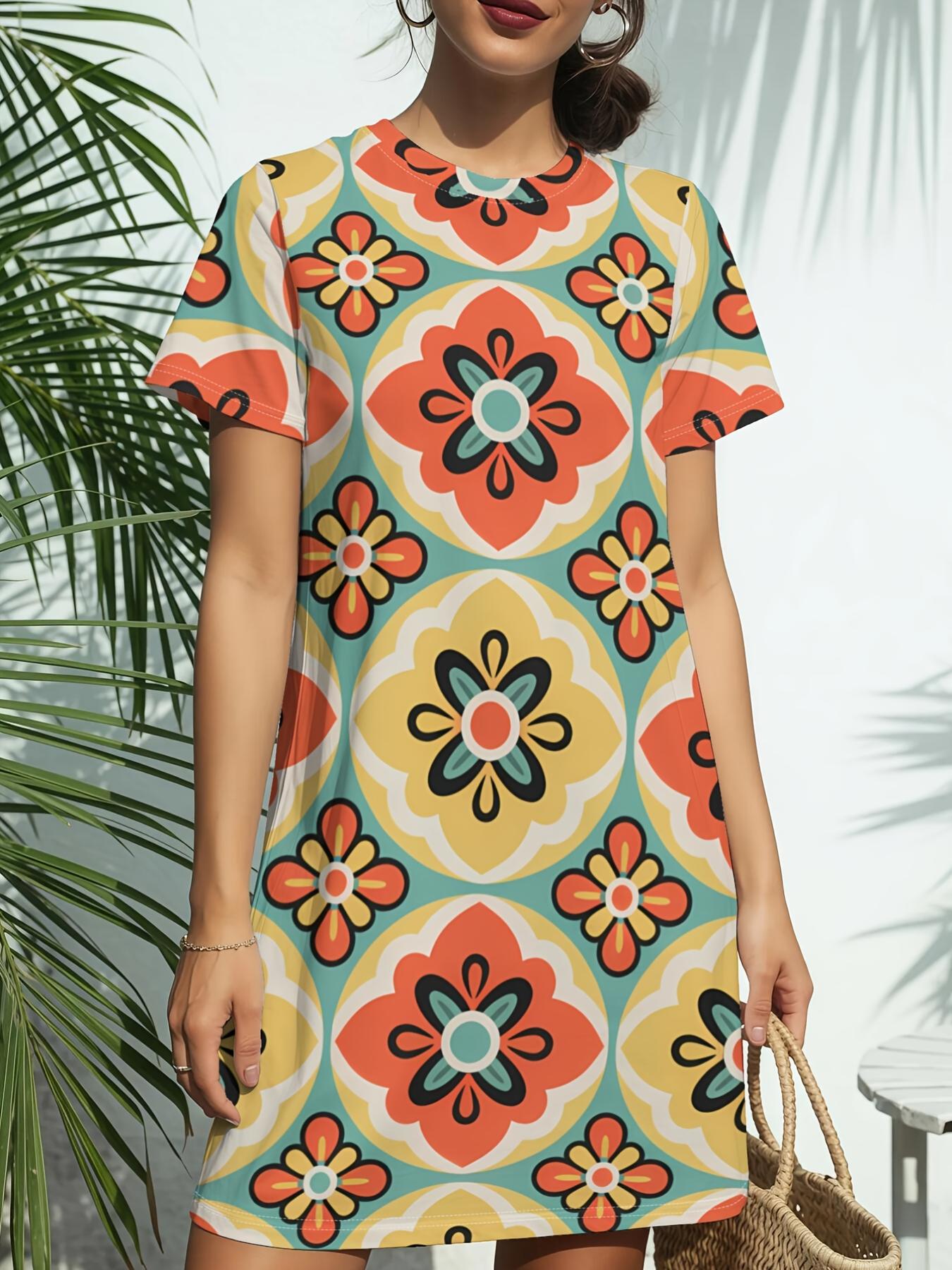 

Introducing a New Women S Short-Sleeve T-Shirt Dress with a Round Neck. Featuring a 70S Retro Tile Design. This American Trendy Digital Print Offers a 8XL дубильна кора
