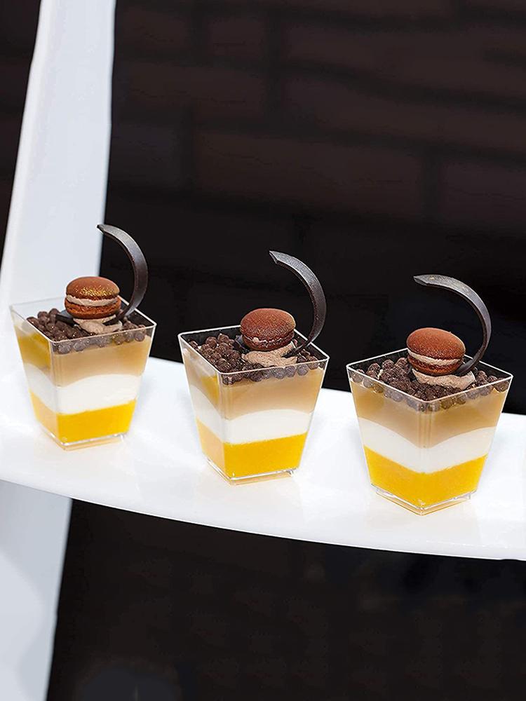 60ml Plastic Dessert Cup with Spoon Set Square Dessert Cup Disposable Supplies Reusable Accessories for Tasting Pudding Yogurt