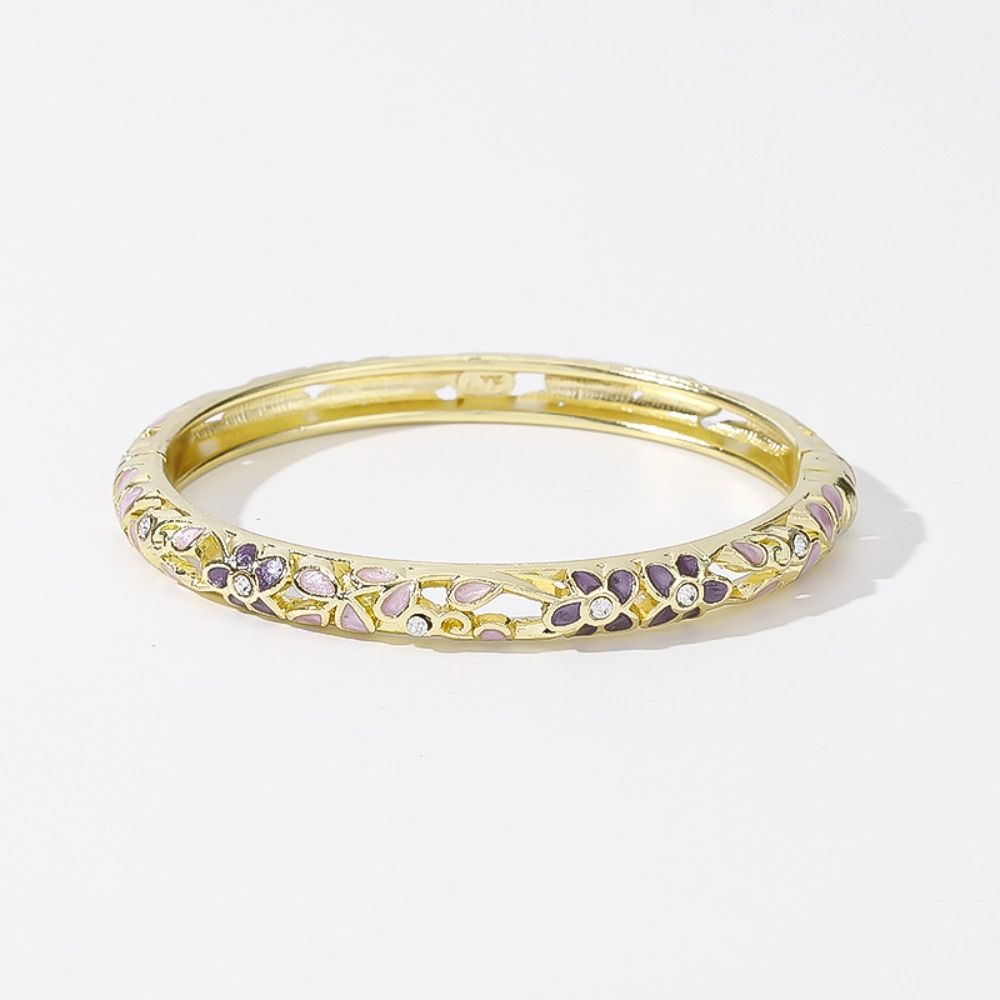 Colorful Vintage Cloisonne Bangle Enamel Women's Hand Bracelet Flower Crystal Bangle Ladies