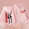Felpa con cappuccio e zip per bambini, cardigan, top rosa per bambina e nero per bambino, felpa con cappuccio per bambini dai 3 ai 12 anni, autunno, cappotto stile Michael Jackson con zip