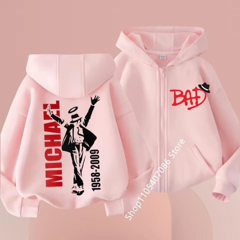 Felpa con cappuccio e zip per bambini, cardigan, top rosa per bambina e nero per bambino, felpa con cappuccio per bambini dai 3 ai 12 anni, autunno, cappotto stile Michael Jackson con zip