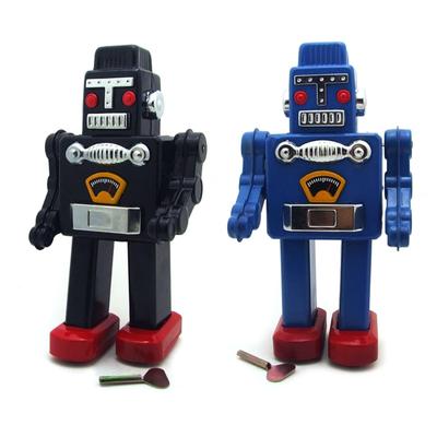 Vintage Collection Clockwork Wind Up Metal Walking Tin Repairman Robot Recall Mechanical Toy Kids Christmas Gift