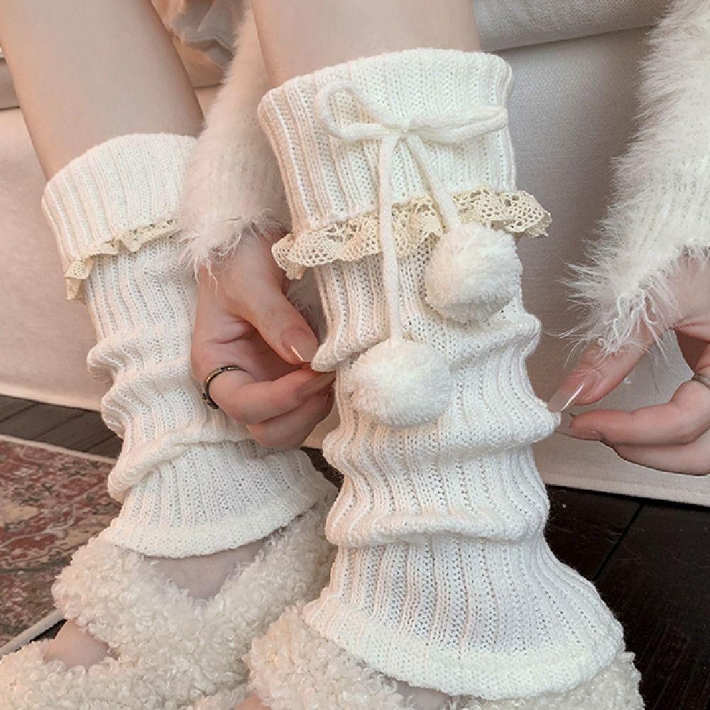 Sweet Knitted Leg Covers Y2K Women's Leg Warmers Simple JK Knee High Socks Girl