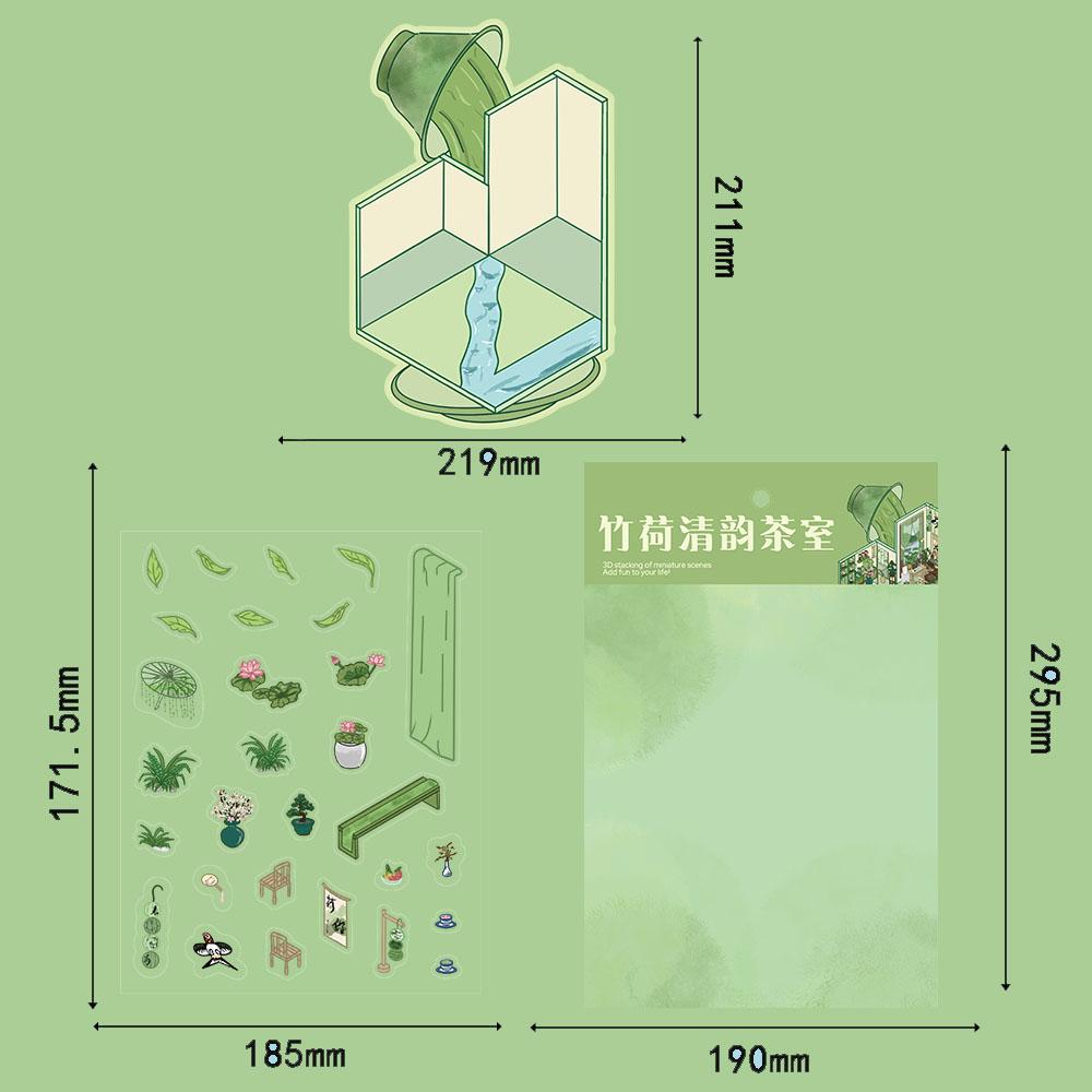 3PCS Zhuhe Qingyun Tea Room Sticker Nostalgia Scrapbooking Landscape Luggage Wall Painting Laptop Car Waterproof Decals