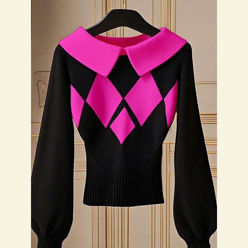 Autumn Korean Chic Tops Are Fashionable Unique Lazy Black Diamond Knitted Sweater