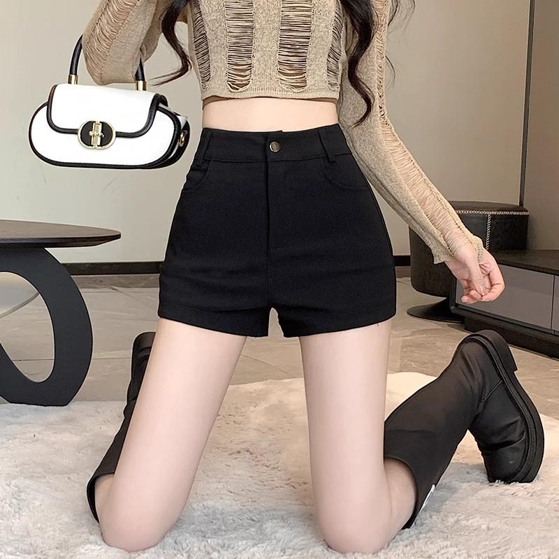 2025 Women's Black High-Waisted Slimming Sexy Shorts for Summer