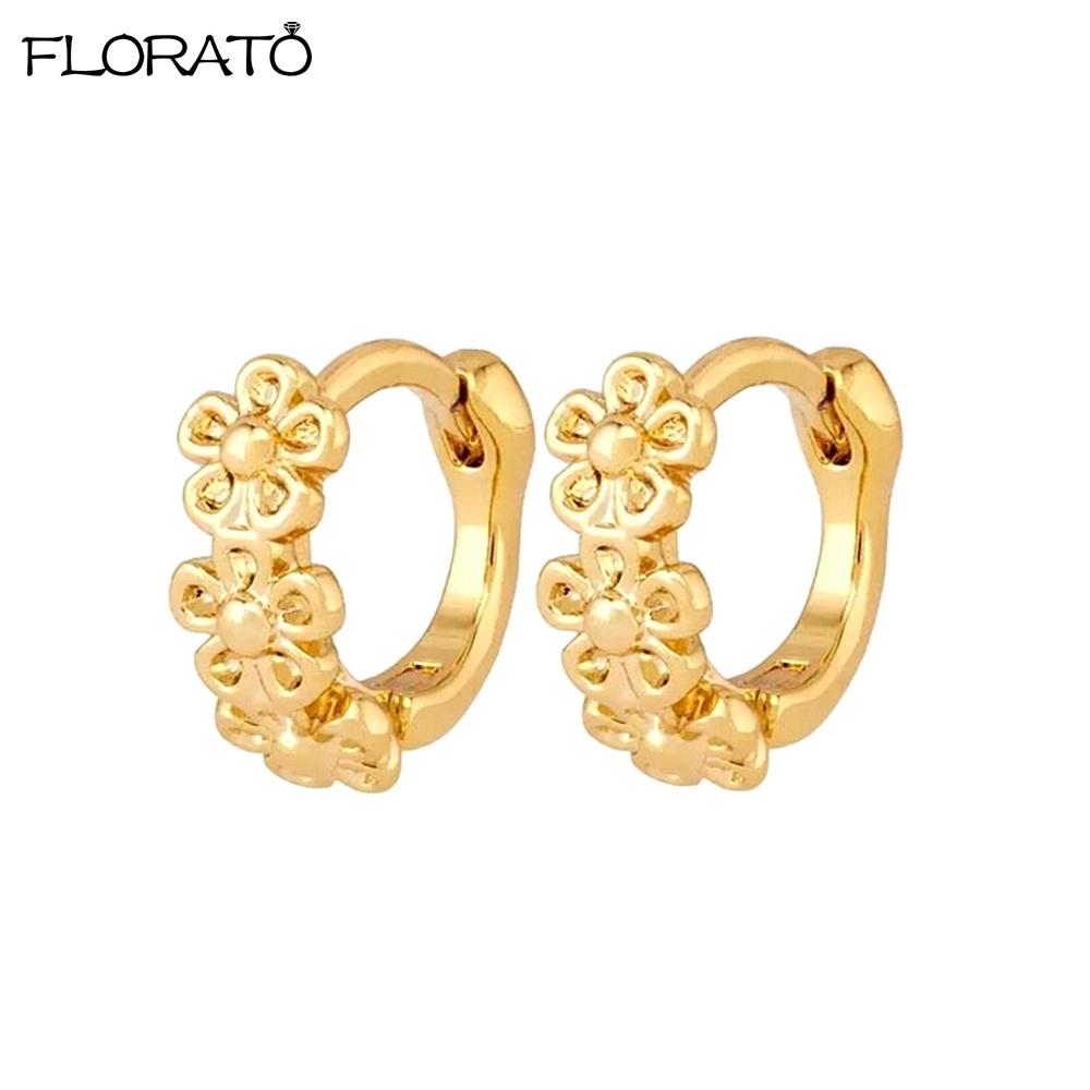 

925 Sterling Silver Needle Trendy Small Hoop Earrings for Women 2025 New Gold Color Flower Earring Wedding Jewelry Pendientes