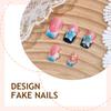 24 stuks/Set Zoete Blauwe Bloem Franse Gradiënt Rimpeling 3D Bloem Gouden Zeester Schelp Decoratie Middellange Druk-Op Nagels, Voor Meisjes/Vrouwen Voor Dagelijks Gebruik