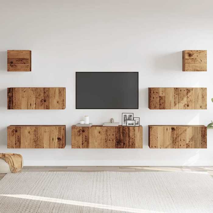 VidaXL Ensemble de meuble TV mural 7 pcs vieux bois bois d'ingénierie, meuble TV, meuble multimédia, console TV, meuble 3329019