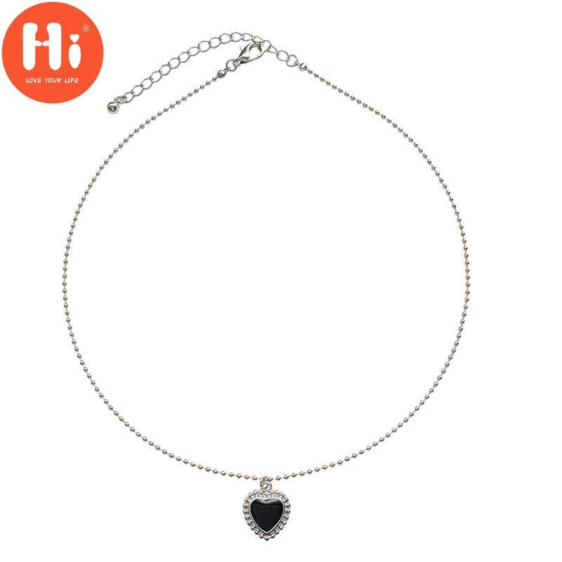 Hej Svart Hjärthalsband Metall Kärlek Nyckelbenskedja Koreansk Enkel Kvinnlig Kort Hänghalsband för Kvinnor