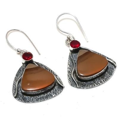 Natural Mookaite, Garnet Gemstone 925 Sterling Silver Earring 1.89" E4c75