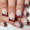 48 Pcs 4th of July Artificial Nail Short Full Cover False Nail Glittering Stick on Nail French Tip Press On Nail