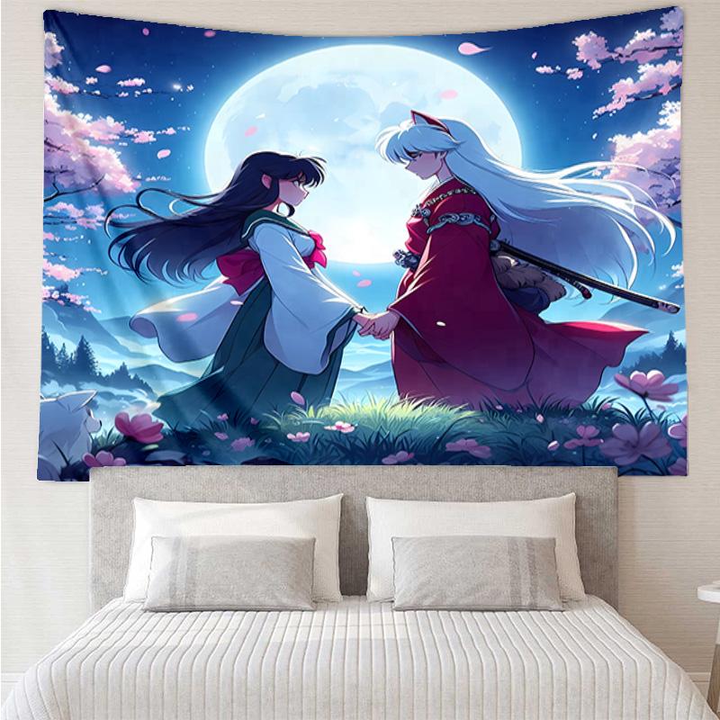 Inuyasha & Kagome Tapestry for Bedroom Aesthetic Classroom Tapestries Wall Hanging for Living Room Dorm Office,Ideal Creative Gift