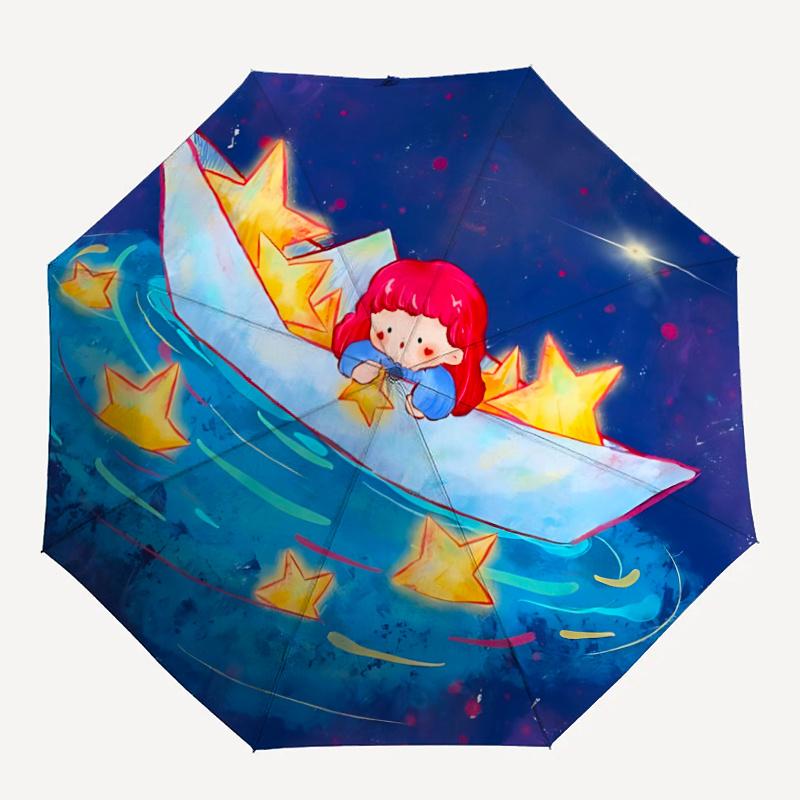 

1pc Paperboat Starlight Automatic Open/close Umbrella, 8-Rib sturdy structure, Portable Travel Umbrella, Parties, Everyday Use, Outdoor Accessory f32