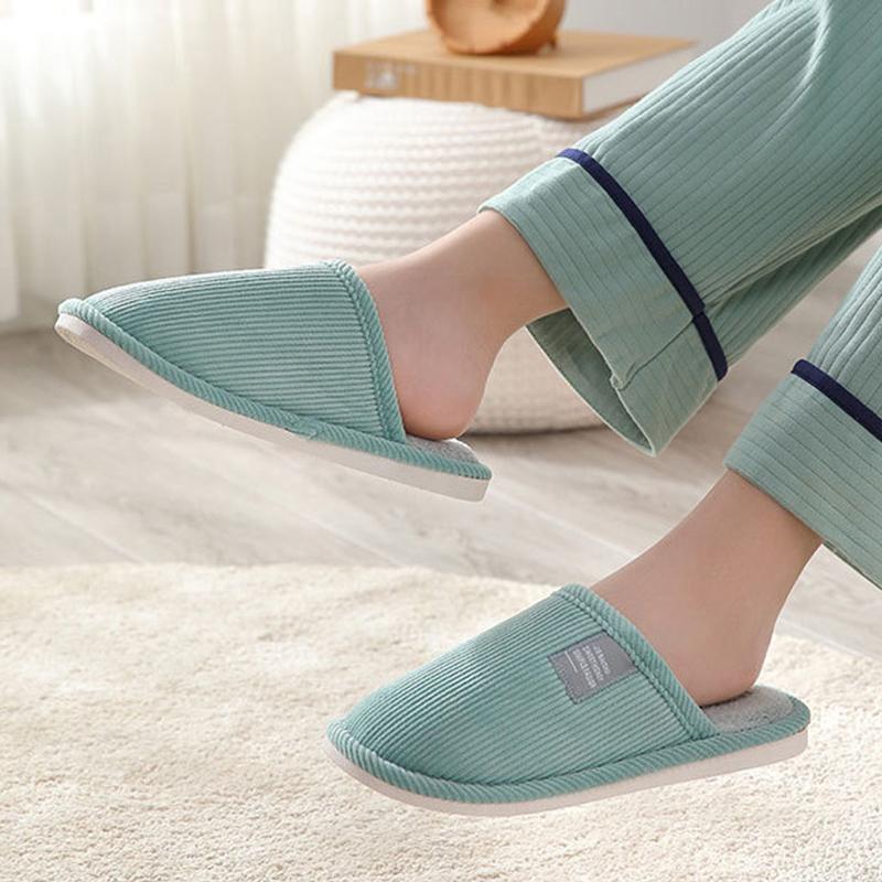Fashion Concise Mix Color Cotton Slippers Women Indoor Soft Bottom Corduroy Slippers Woman Winter Slip On Flat Heel Cotton Slides Lady