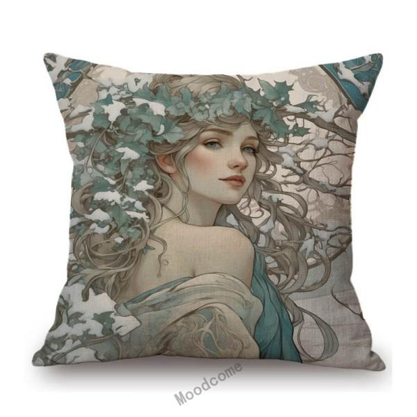 Mucha Style Floral Princess Girl Pink Purple Blue Pretty Flower Daughter Room Decoration Sofa Pillow Case Spring Cushion Cover