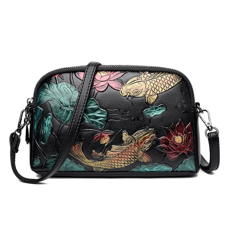 

1Pc High Quality Leather Handbag Luxury Designer Retro Ethnic Style 3D Printed Shoulder Bag Fashion Diagonal Cross Pocket Phone Bag