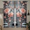 2 Stück, Elegante Rosa Blumen Bedruckter Fenstervorhang, Stangentaschen-Fenstervorhang, Halb Verdunkelnde Dekorative Vorhänge für Wohnzimmer Büro Heimdekoration