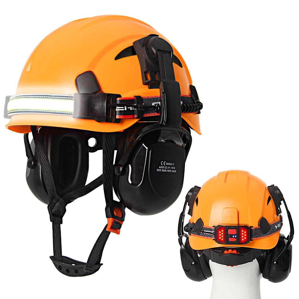CE Construction Safety Cap W/ Led Headlamp and Earmuffs Breathable Hard Hat Working ABS Helmet Cycling Rescue Head Protection