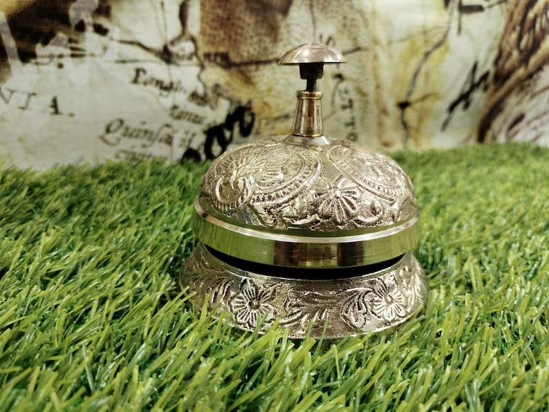 Brass Reception Bell: Ornate Desk Counter Service Bell