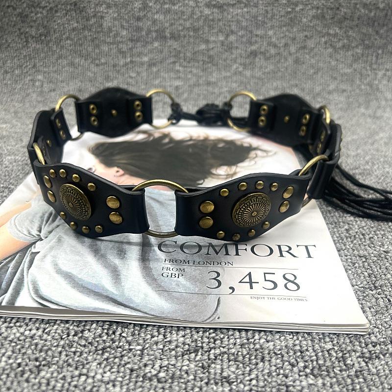 Boucle en Métal Style Cowboy Occidental Ceinture en Cuir PU pour Femmes Rétro Vintage Décoration Rivets Boucle à Aiguille Large Ceinture Cinturones