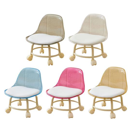 Acrylic Low Stool with 360 Degrees Swivel Wheels Faux Leather Cushion Roller Seat with Backrest Heavy Duty Rotating Mini Chair Seating Stool